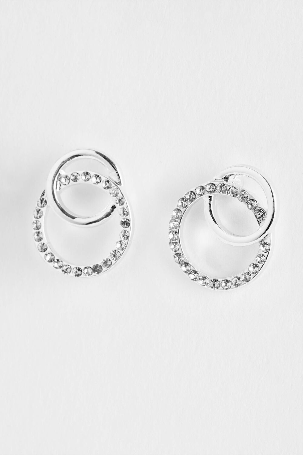 Bonmarche Silver Double Ring Diamante Earrings, Size: One Size