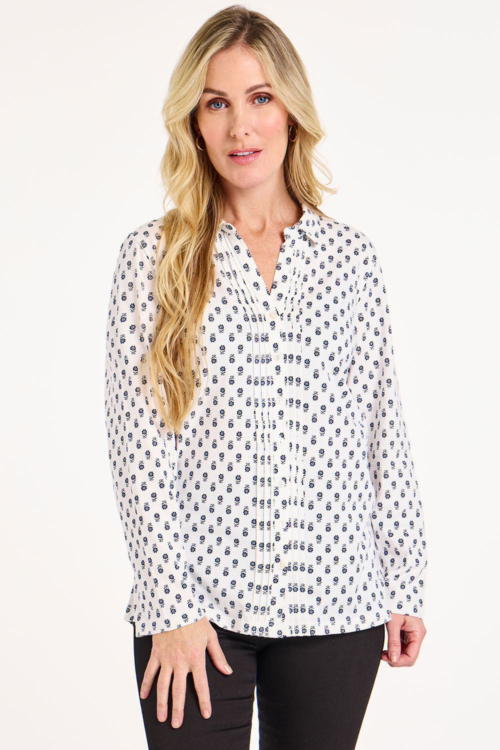 Bonmarche White/grey Long Sleeve Floral Foulard Print Jersey Shirt, Size: 18