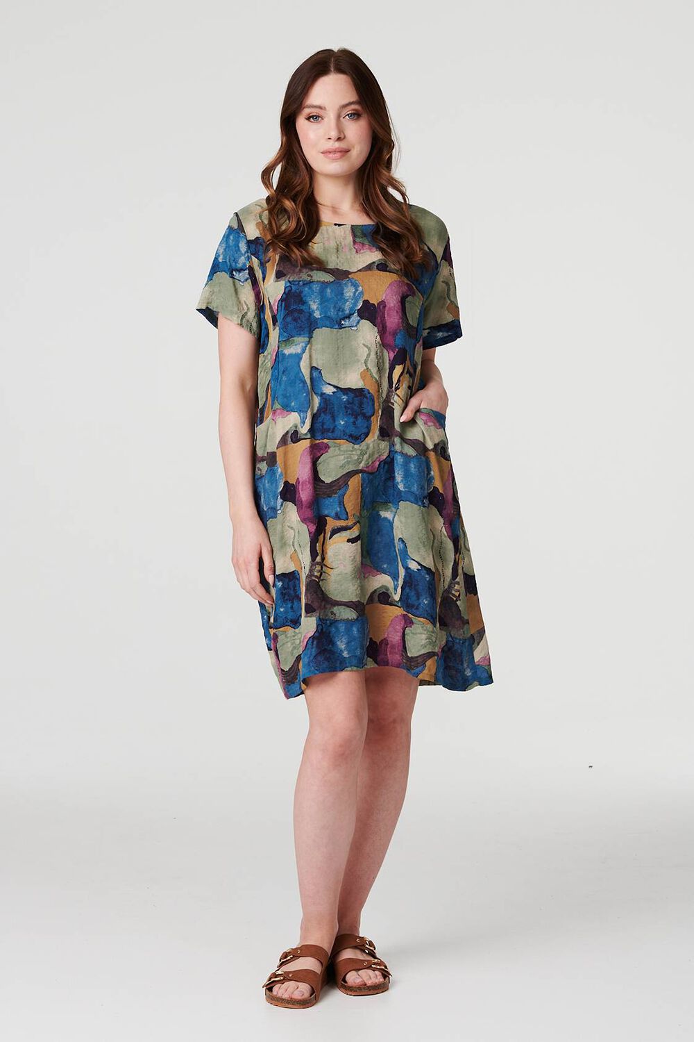 Izabel London Blue - Printed Relaxed Short Dress, Size: 12