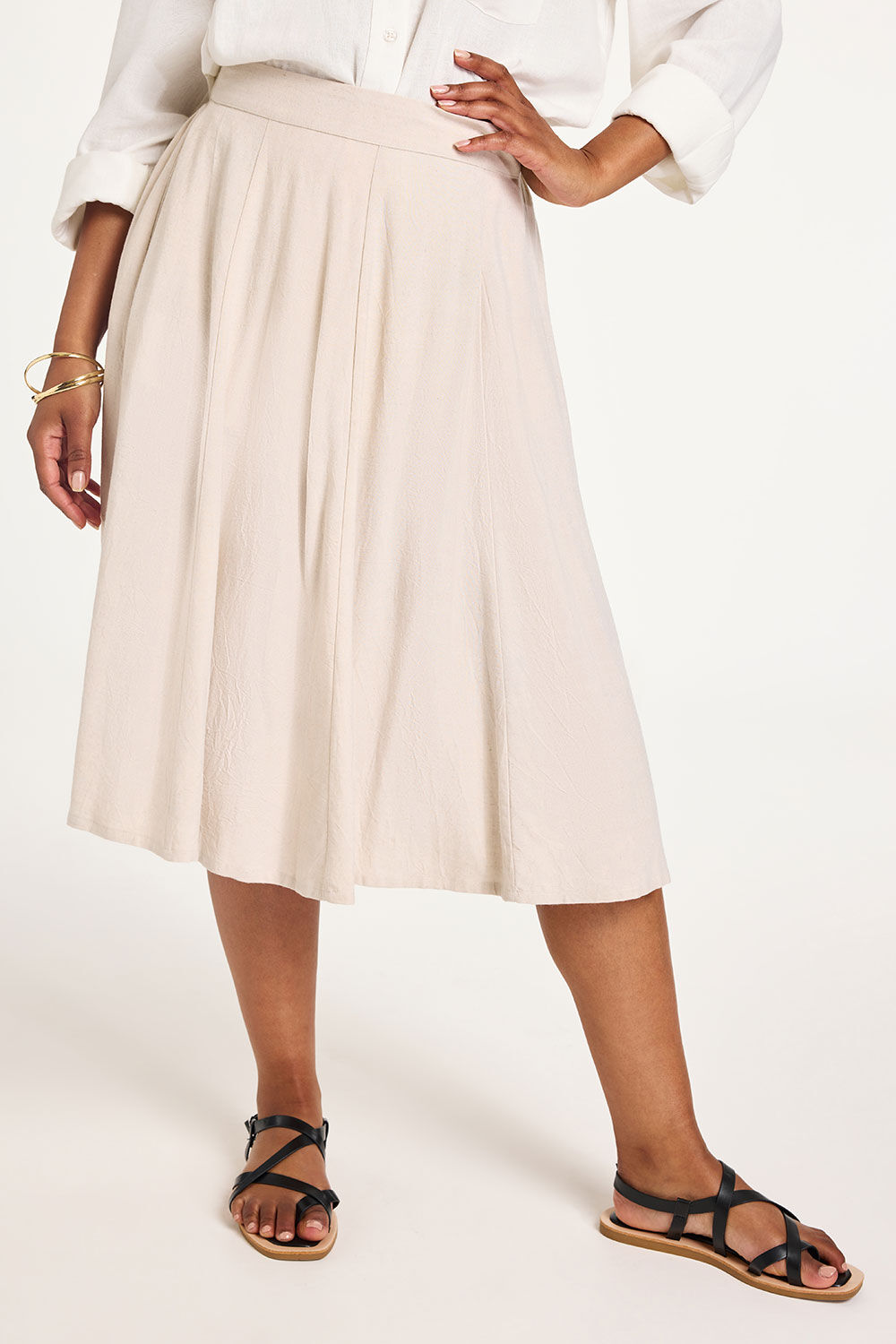 Bonmarche Stone Plain Flippy Skirt, Size: 28