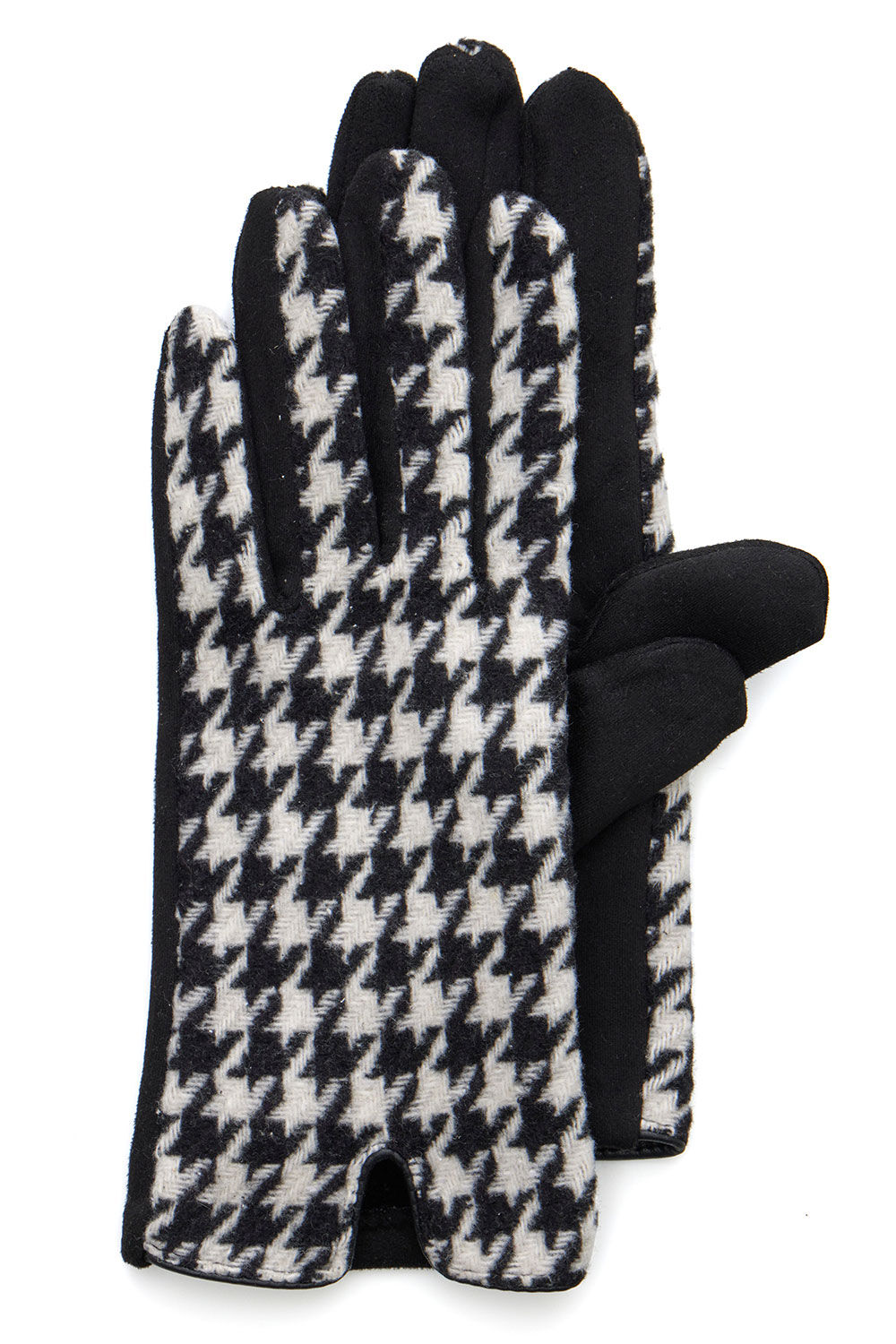 Bonmarche Black Monochrome Dogstooth Gloves, Size: One Size