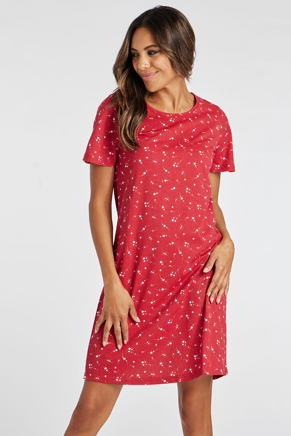Bonmarche Red All Over Star Print Nightdress, Size: 16-18
