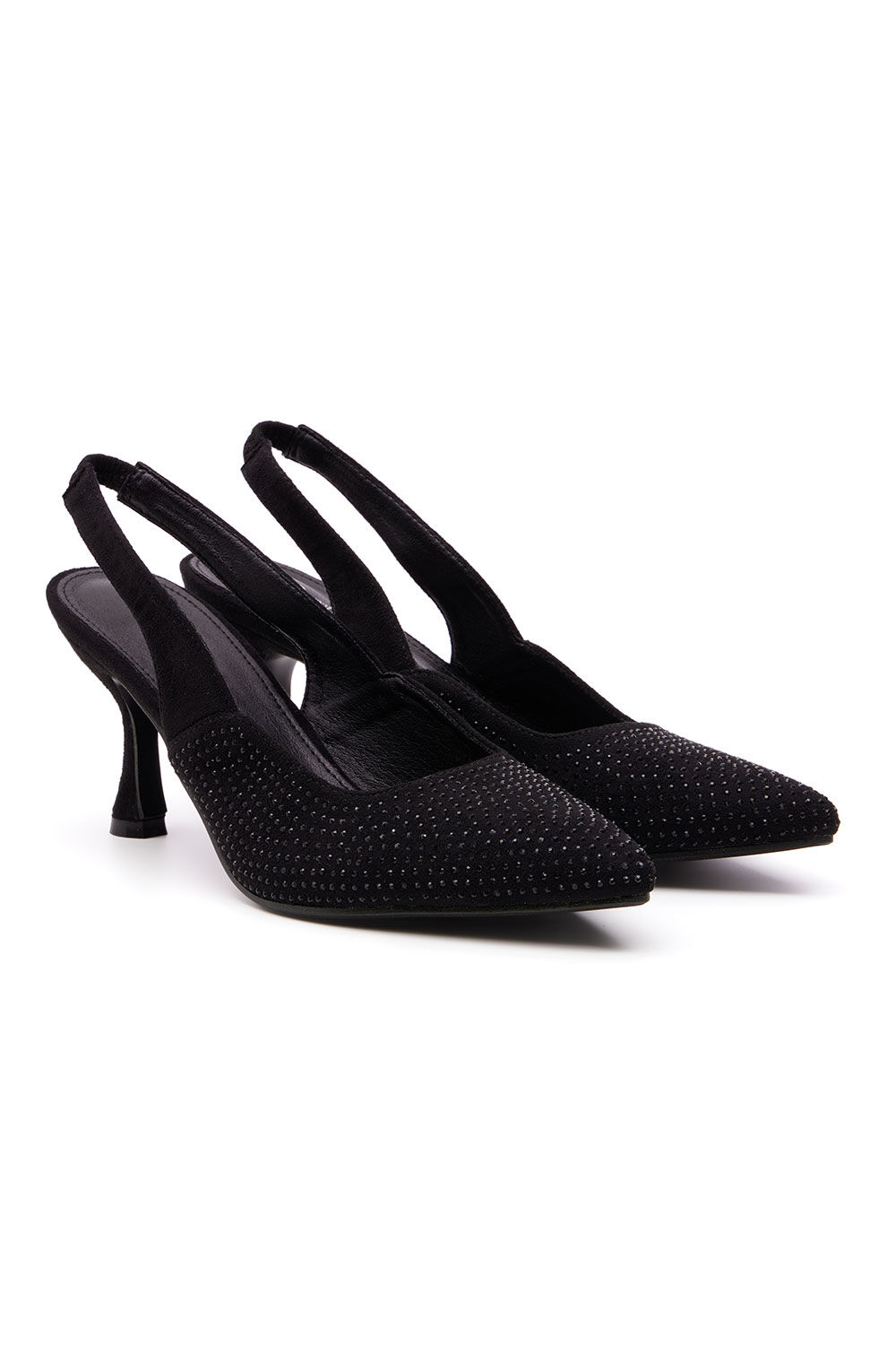 Comfort Plus Black - Strap Design Heels With Diamante Detail, Size: 3