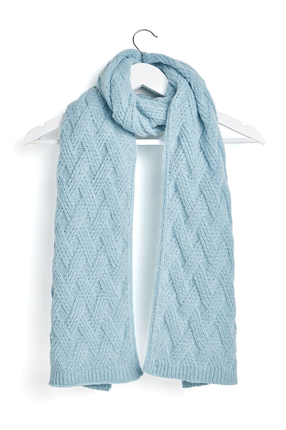 Bonmarche Teal Cross Over Cable Knit Scarf, Size: One Size