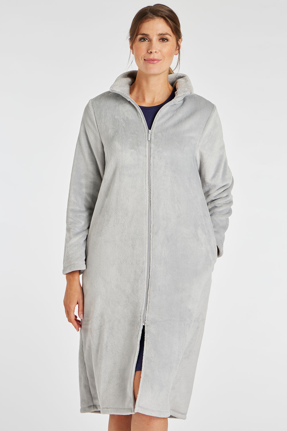 Bonmarche Aqua Fleece Zip Through Dressing Gown, Size: 08-10