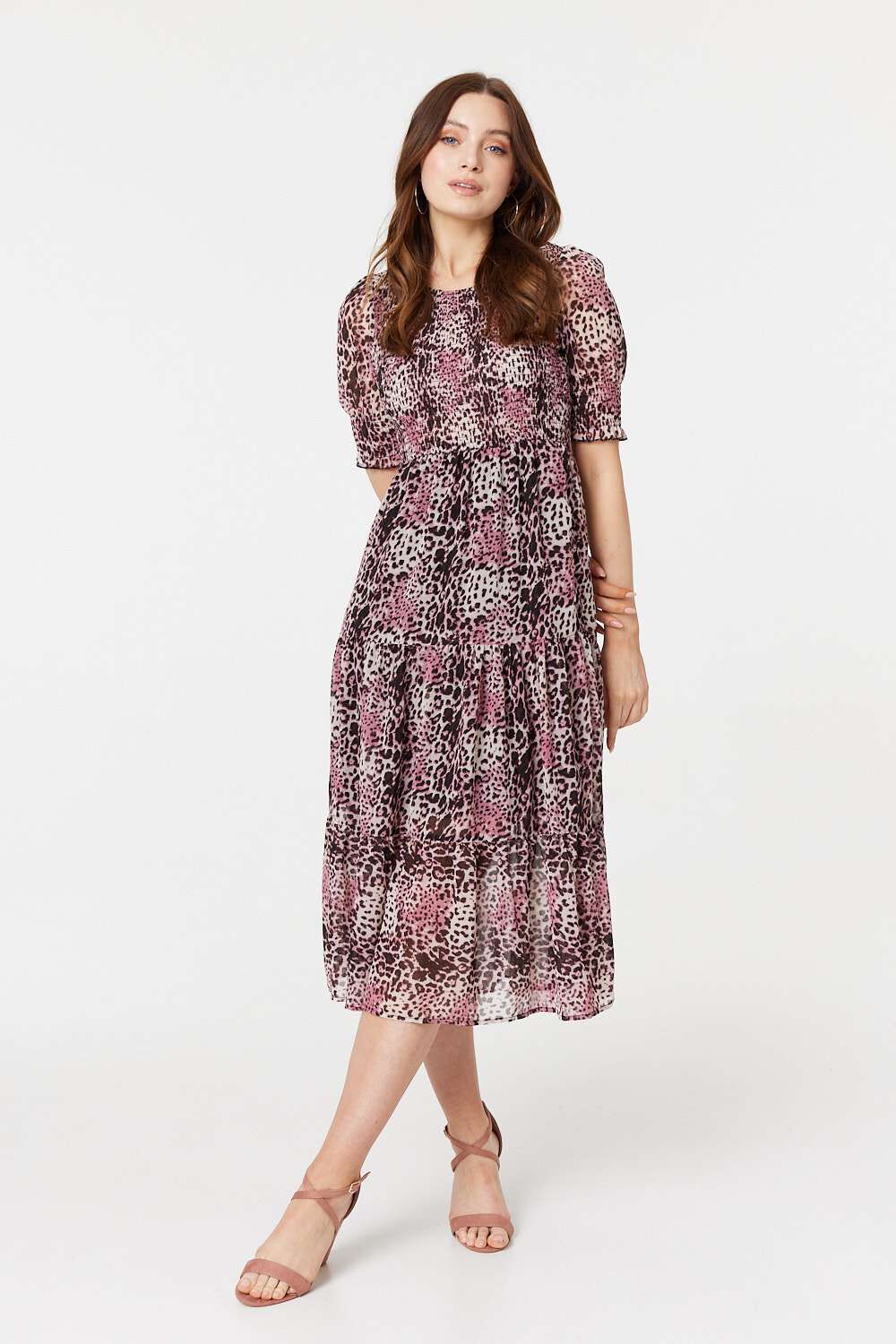 Izabel London Pink - Animal Print Midi Smock Dress, Size: 12