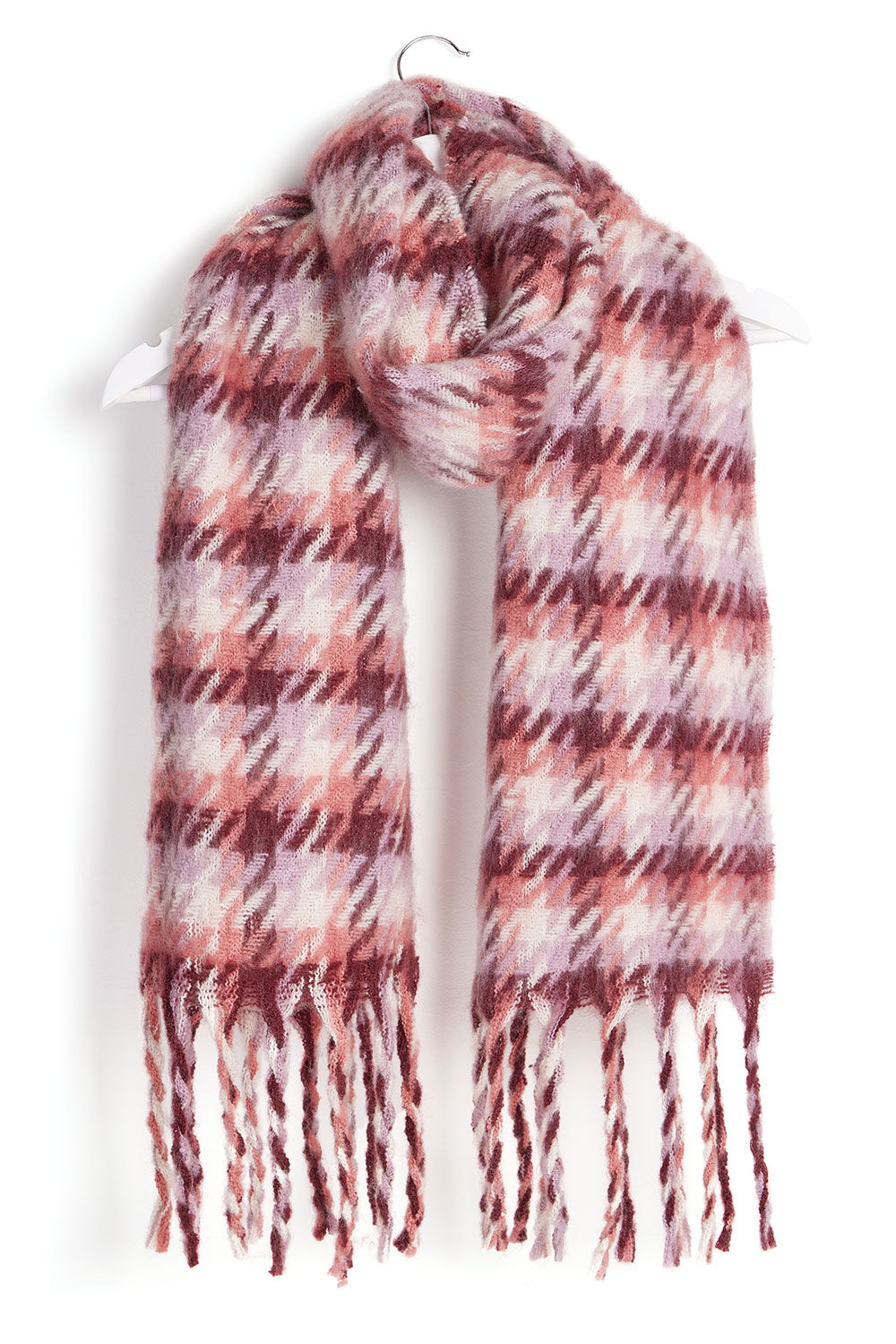 Bonmarche Burgundy Red Dogtooth Check Scarf, Size: One Size