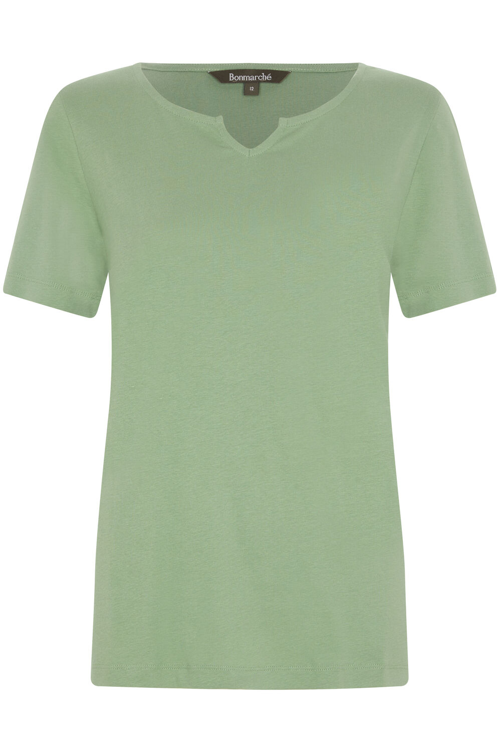 Bonmarche Khaki Short Sleeve Plain Notch Neck T-Shirt, Size: 16