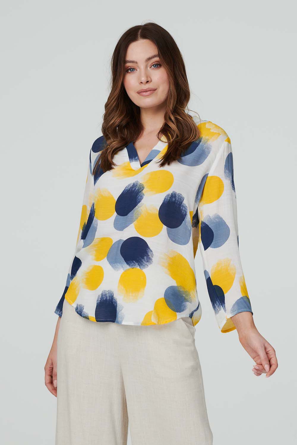 Stella Morgan White - Long Sleeve Large Spot Print Blouse, Size: 8