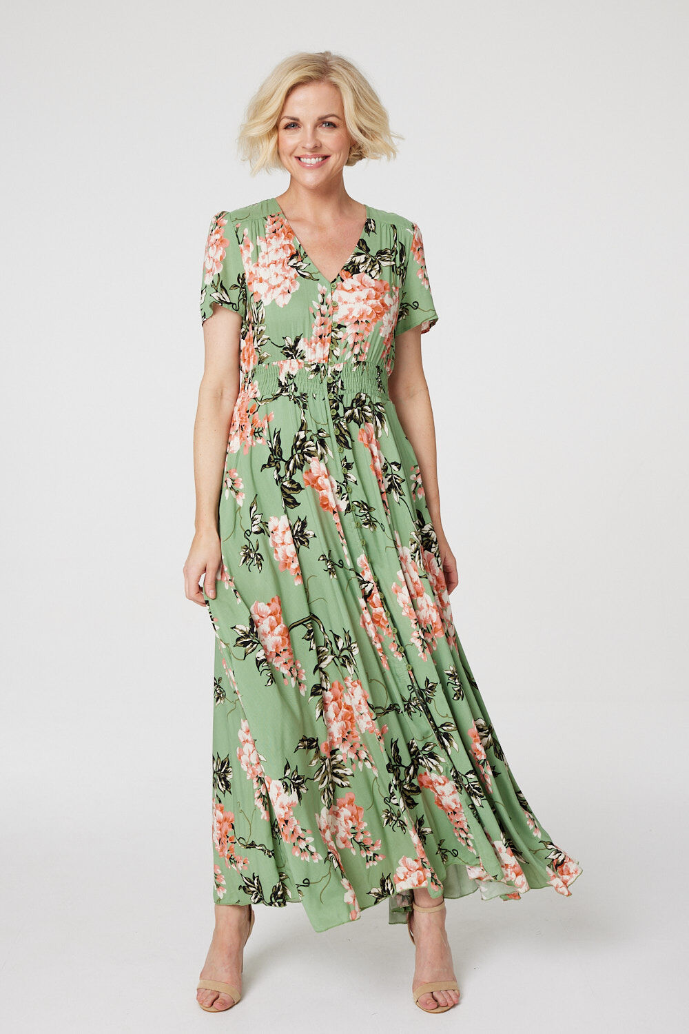 Izabel London Mint - Floral High Low Maxi Tea Dress, Size: 10