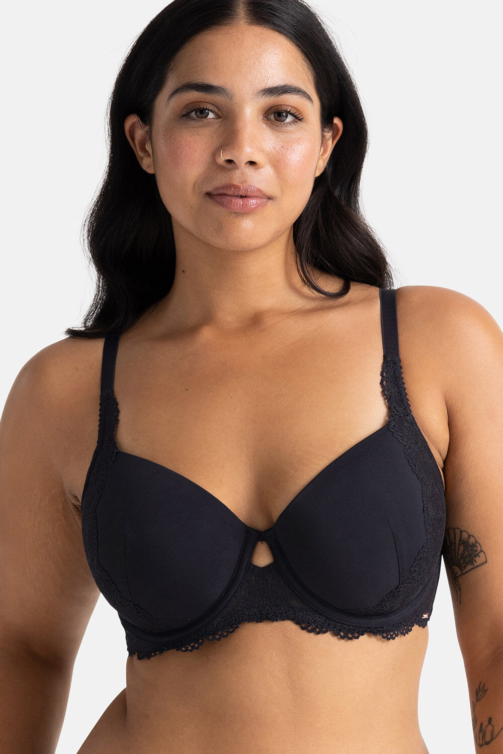 DORINA Women’s Black Lace Stylish Lightly Padded 3/4 Cup Wired Bra, Size: 42D