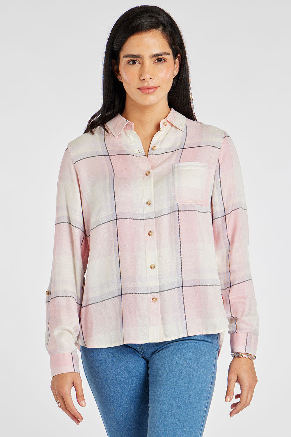 Bonmarche Pink Long Sleeve Checked Shirt, Size: 26
