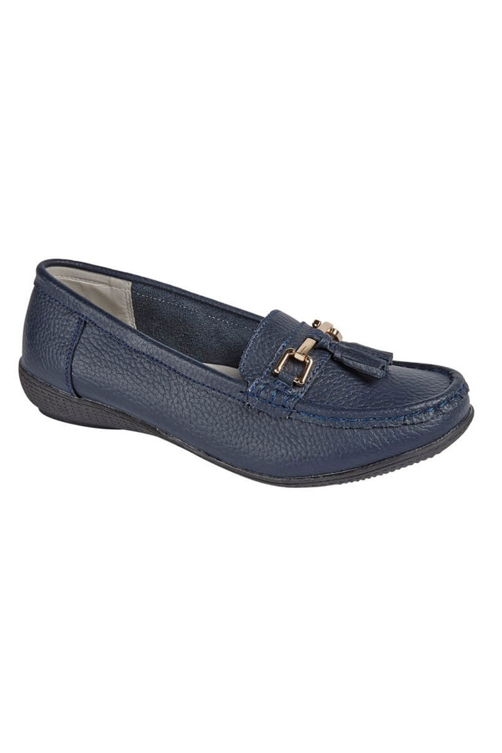 Jo & Joe Women’s Navy Blue Leather Moccasin Shoes with Tassel Detail, Size: 7