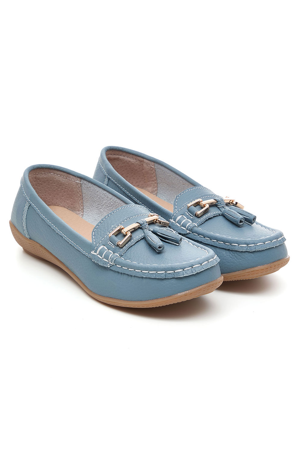 Jo & Joe Women’s Blue Leather Moccasin Shoes with Tassel Detail, Size: 8