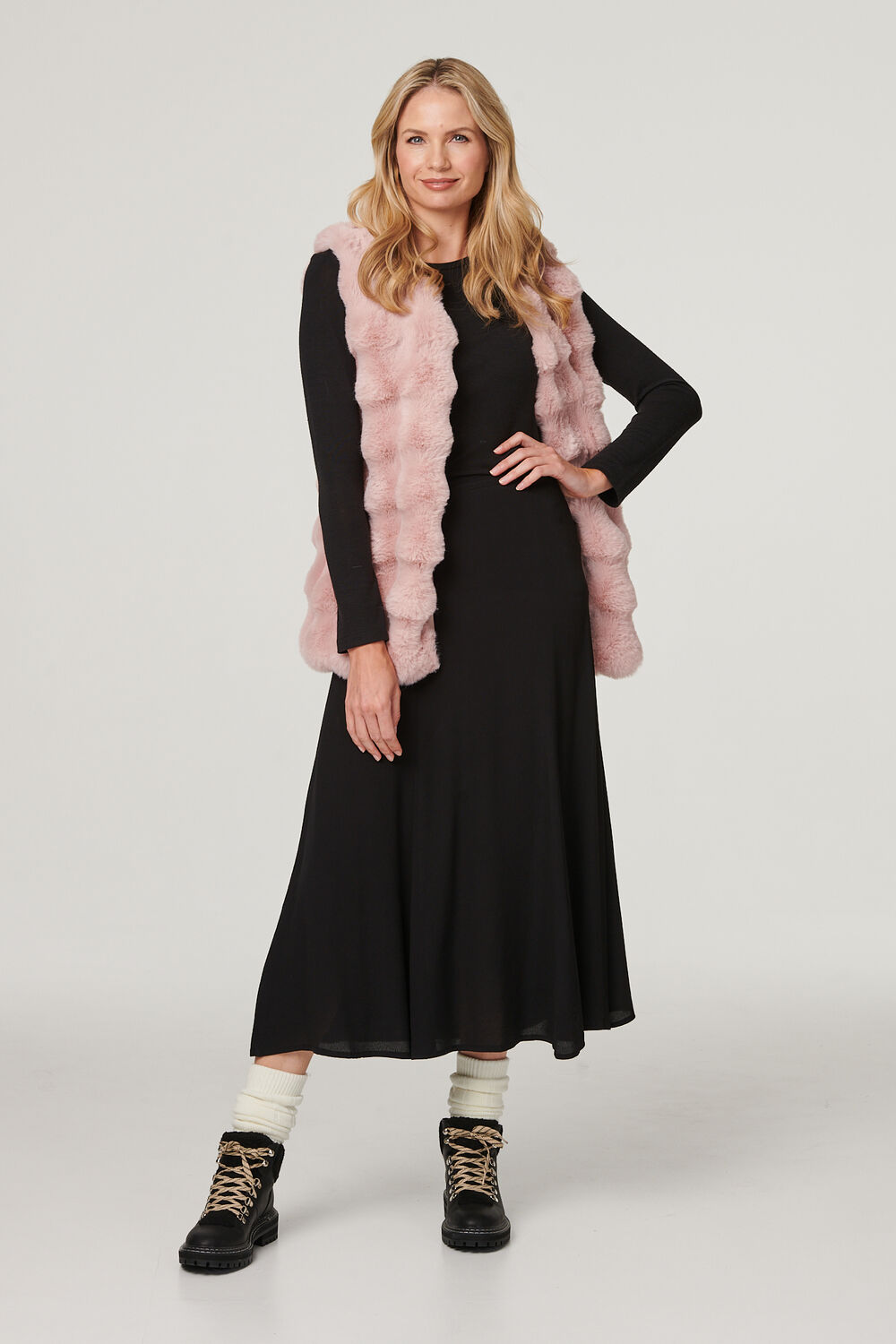 Izabel London Pink - Faux Fur Open Front Longline Gilet, Size: L