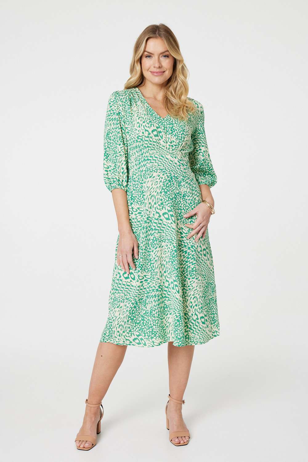Izabel London Green - Animal Print Slim Fit Midi Dress, Size: 18
