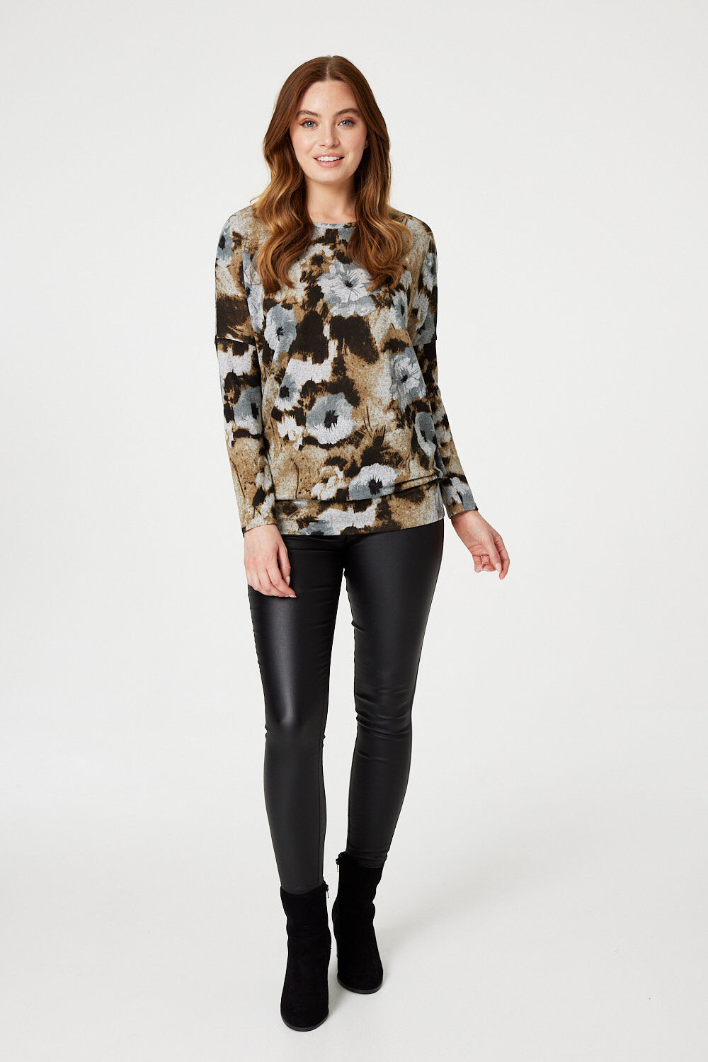Izabel London Beige - Floral Long Sleeve Sweatshirt, Size: 8