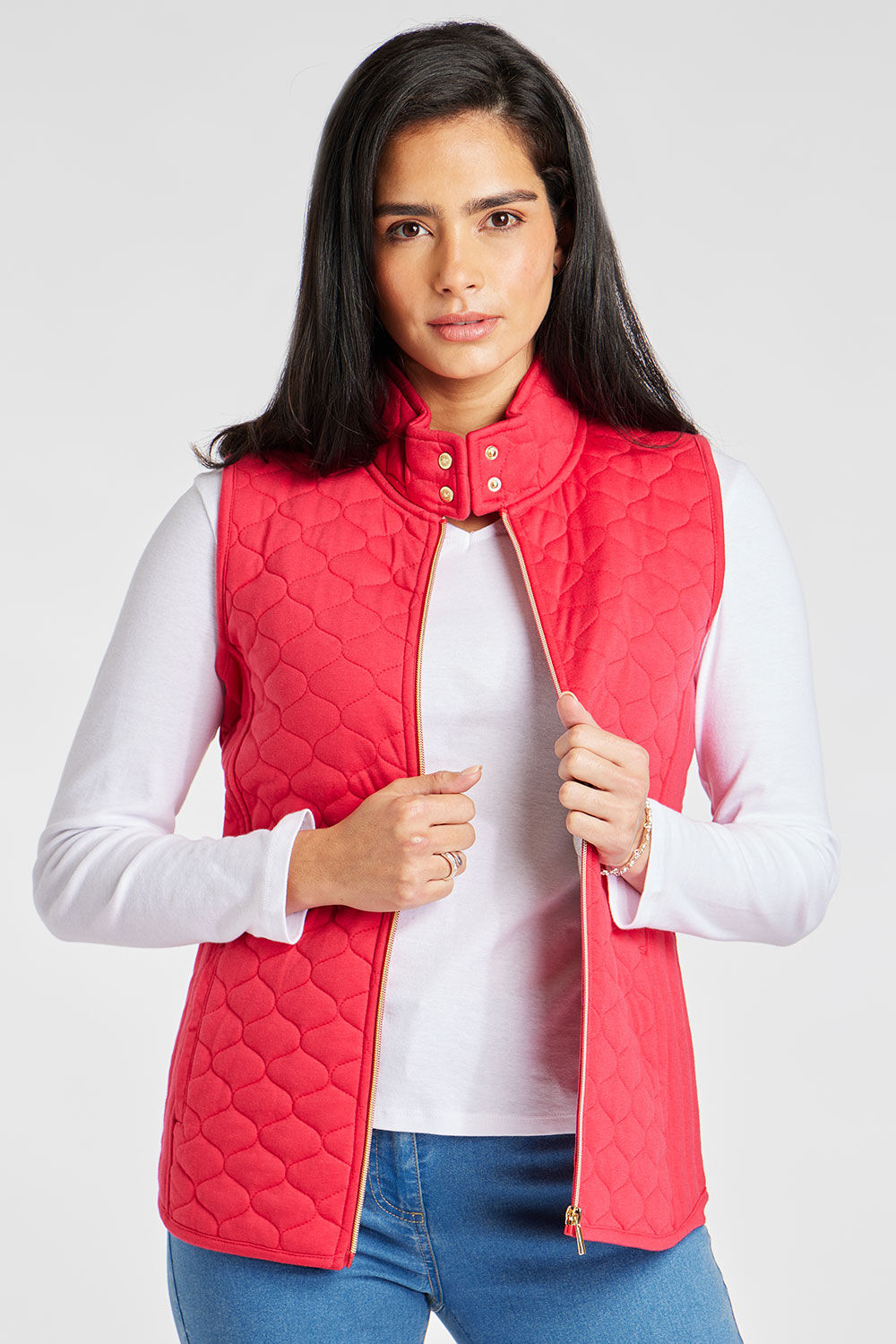 Bonmarche Red Plain Quilted Gilet, Size: 12