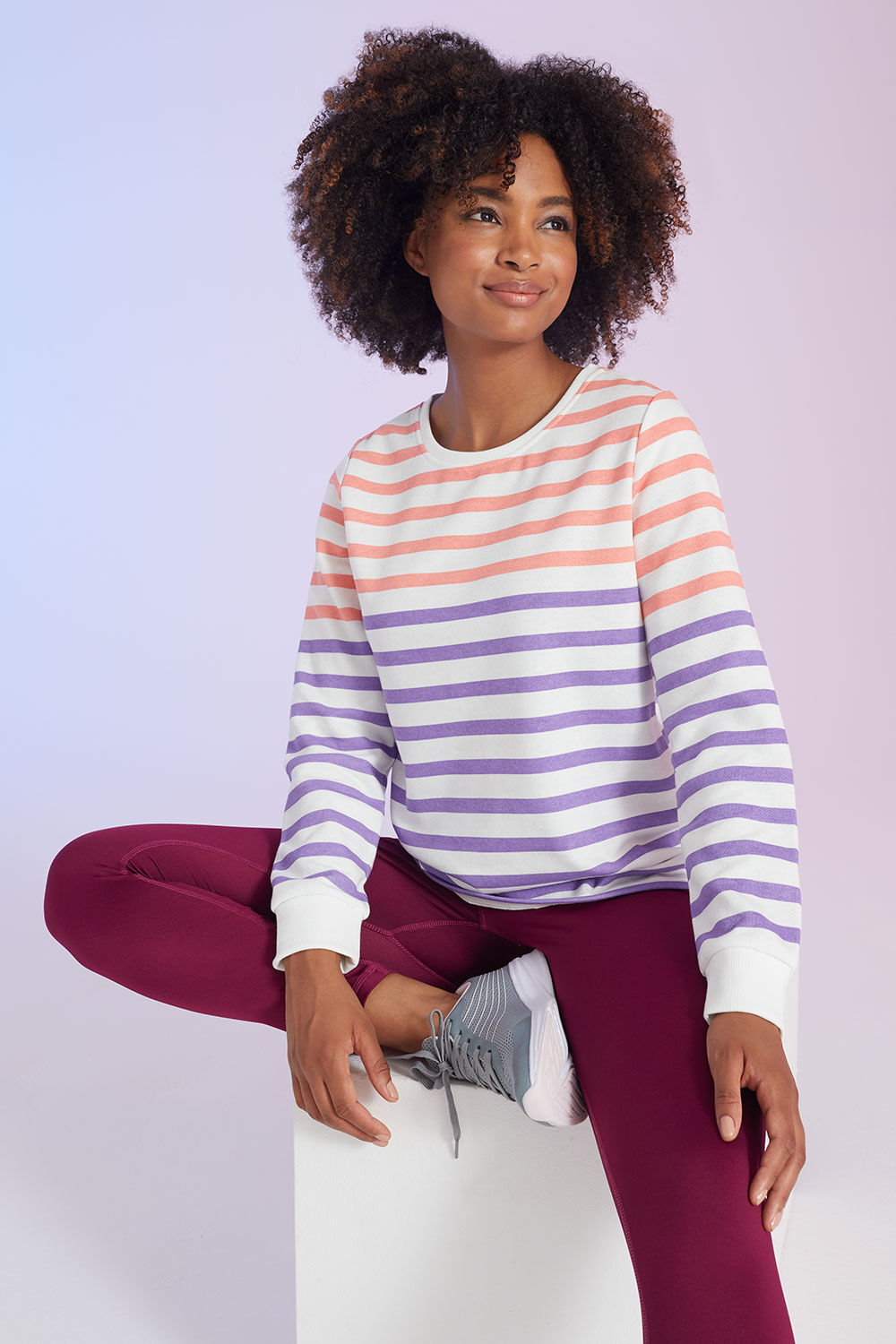 Dash Coral - Long Sleeve Coloured Stripe Sweatshirt, Size: 20