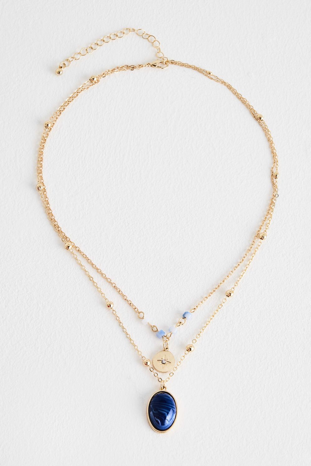 Bonmarche Blue 2 Row Stone Design Necklace, Size: One Size