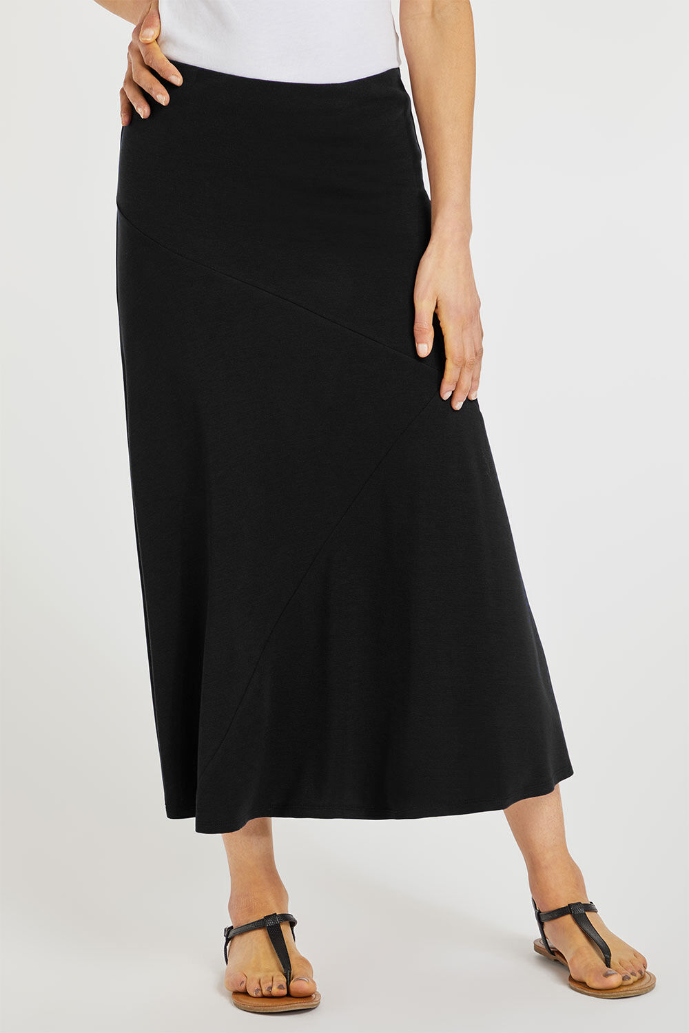 Bonmarche Black Elasticated Panelled Skirt, Size: 16