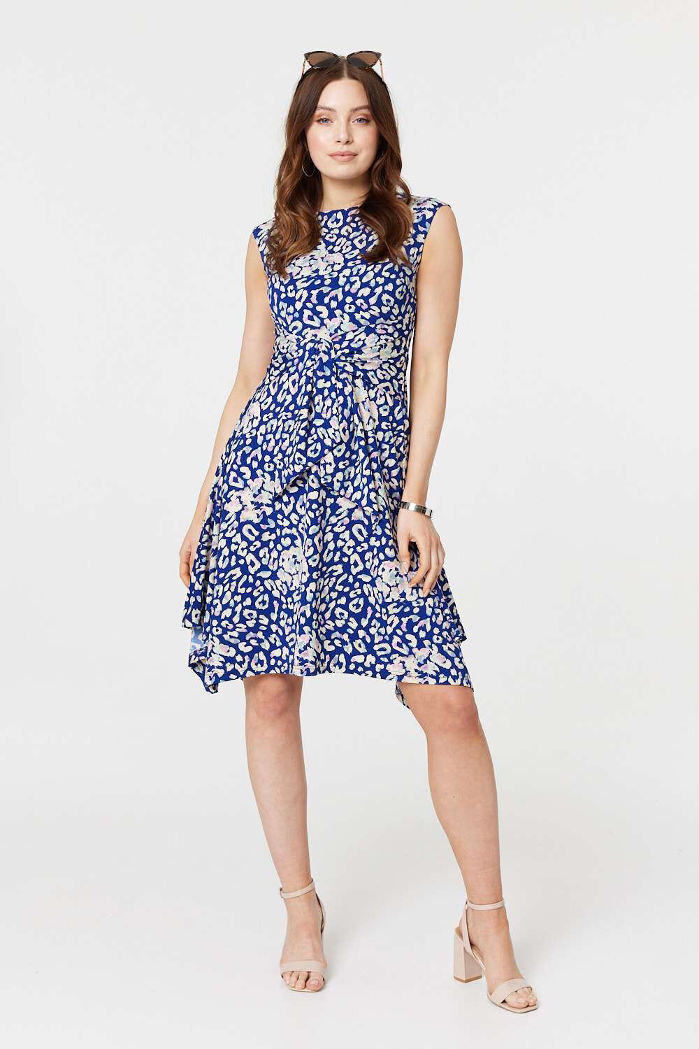 Izabel London Blue - Animal Print Sleeveless Short Dress, Size: 14