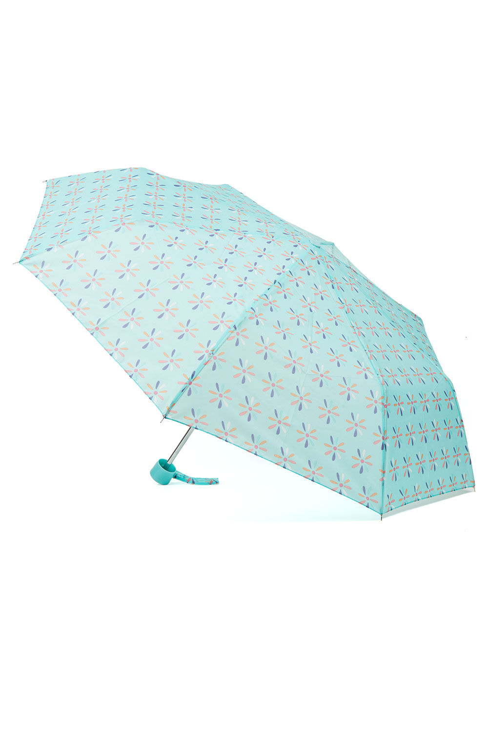 Bonmarche Teal Flower Print Compact Umbrella, Size: One Size