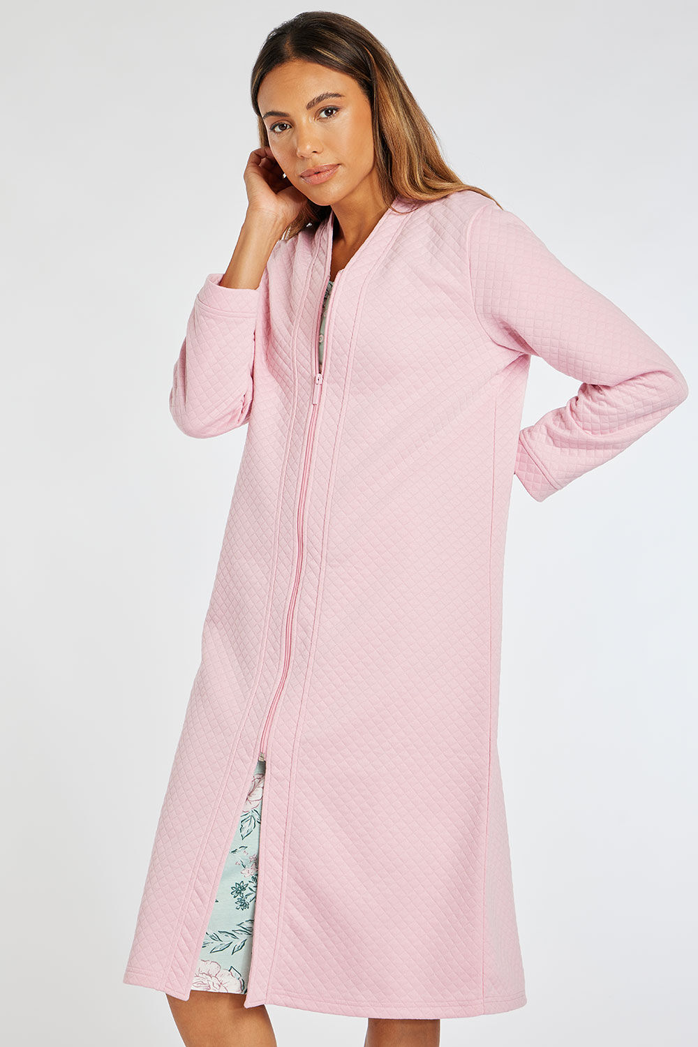 Bonmarche Pink Diamond Quilted Robe With Zip Through Fastening, Size: 16-18