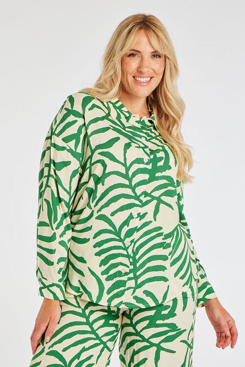 Long Sleeve Button Through Leaf Print Co-ord Shirt | Bonmarché