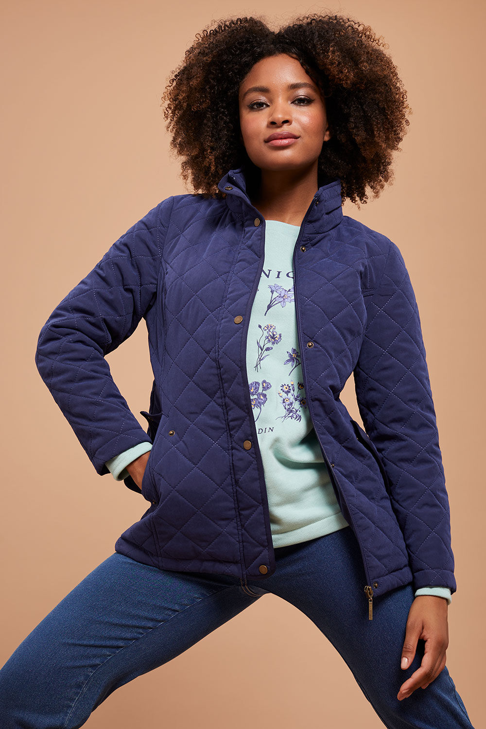 Bonmarche Navy Quilted Coat, Size: 12