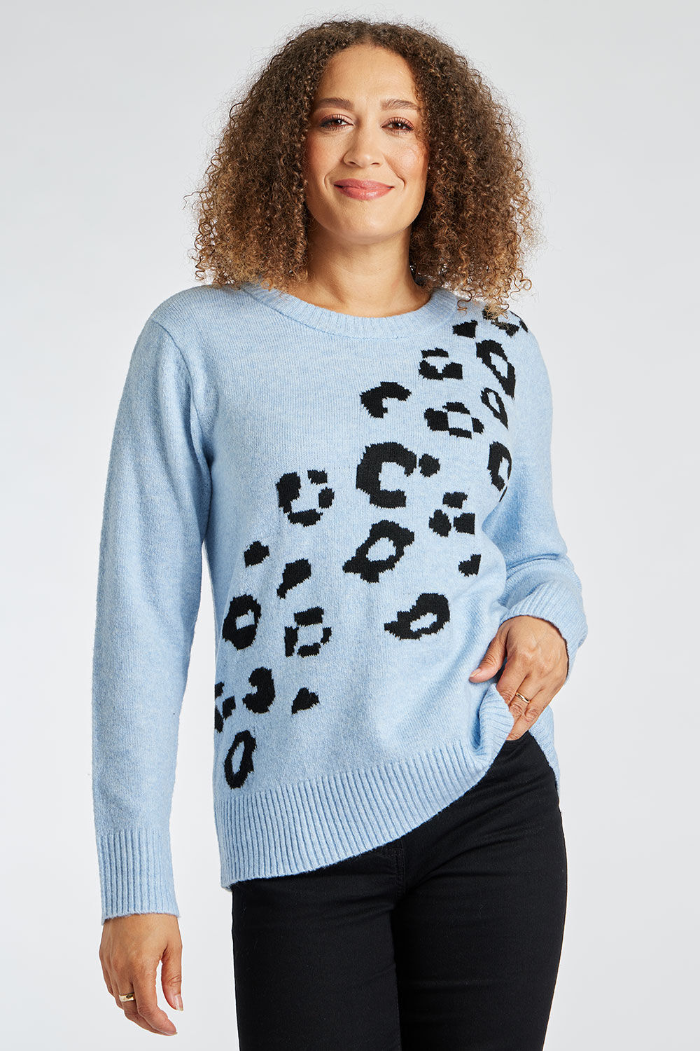 Bonmarche Pale Blue Animal Design Knitted Jumper, Size: 14