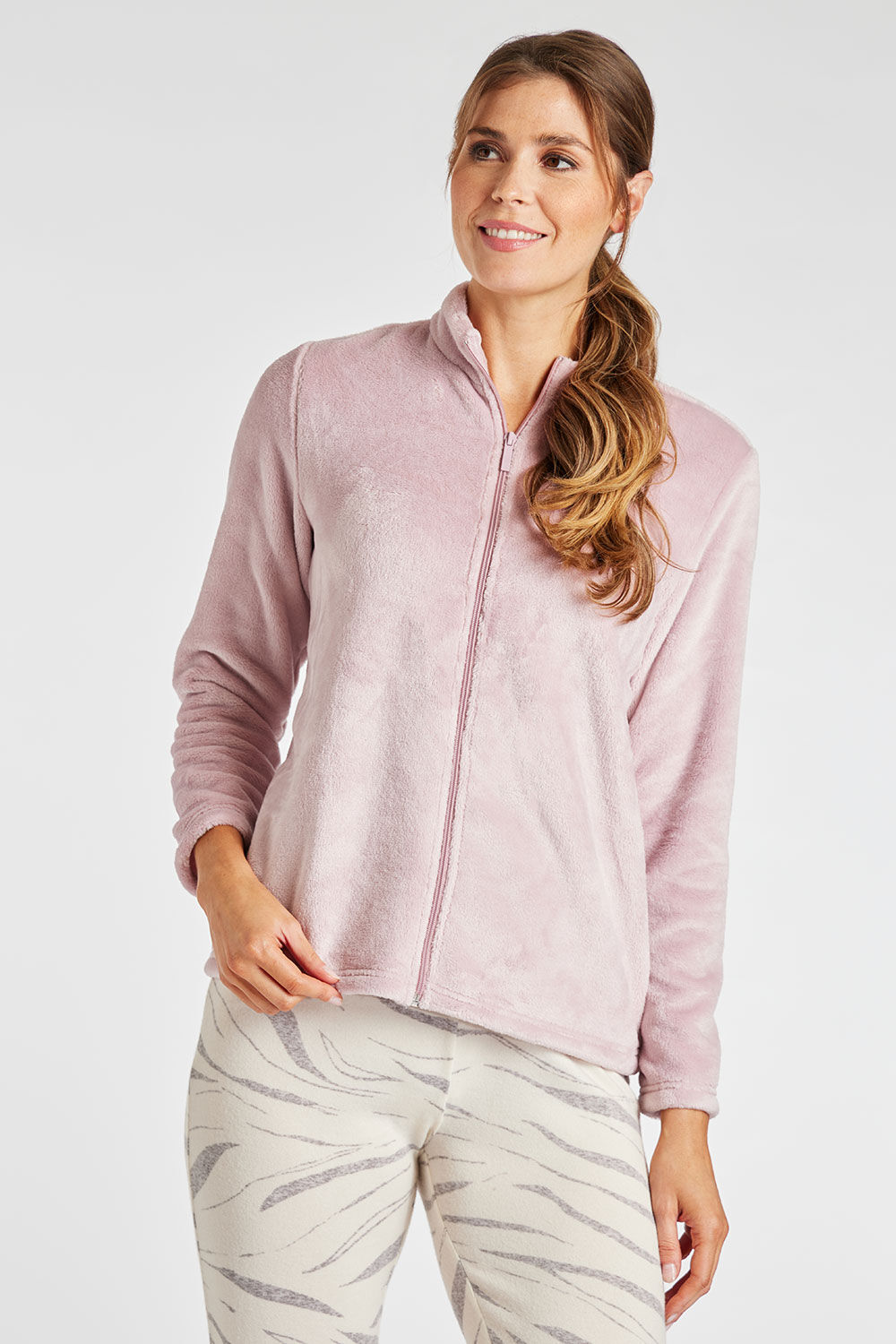 Bonmarche Pink Fleece Bed Jacket With Collar Neckline, Size: 16-18
