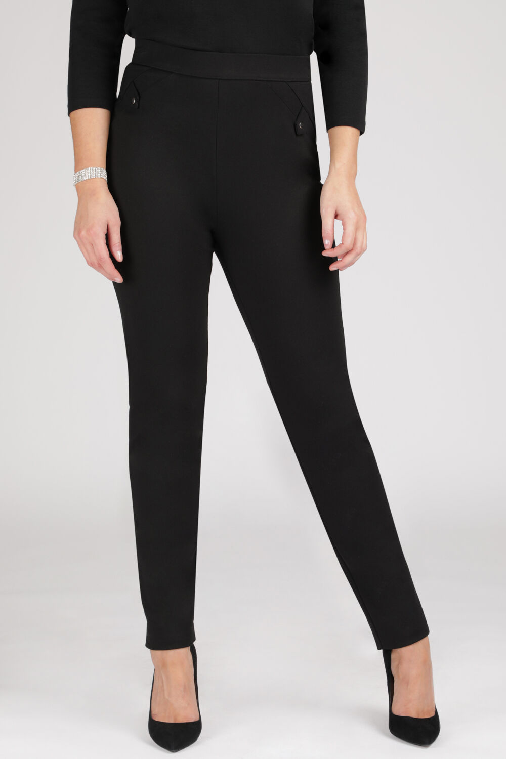 Bonmarche Black Slim Fit Ponte Elasticated Trousers, Size: 26