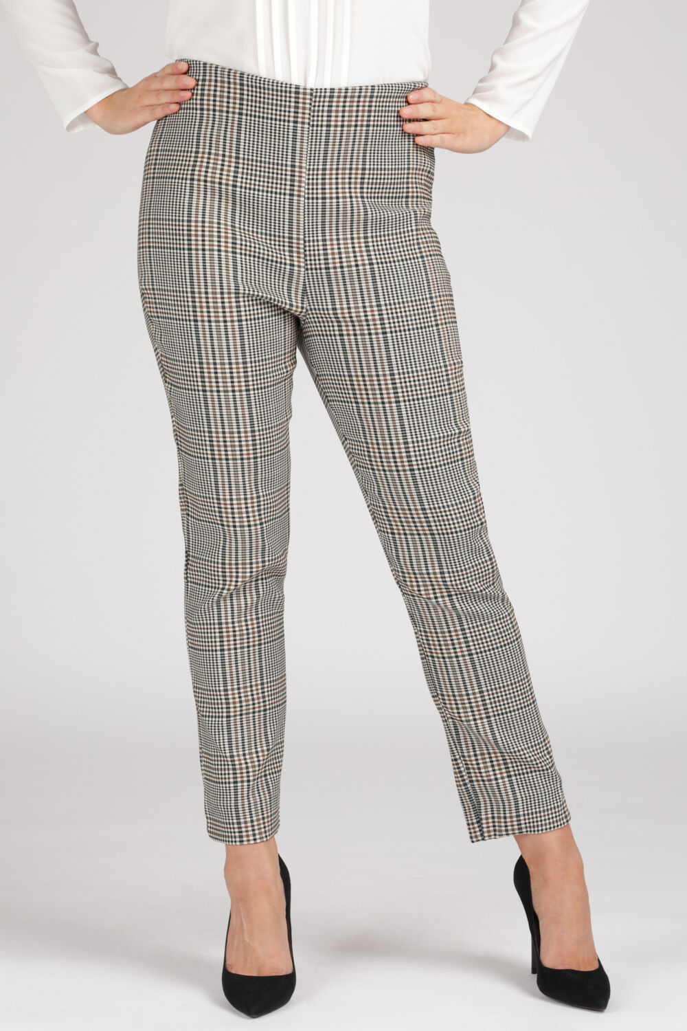 Get Brown Checkered Slim Fit Straight Trousers at  874  LBB Shop