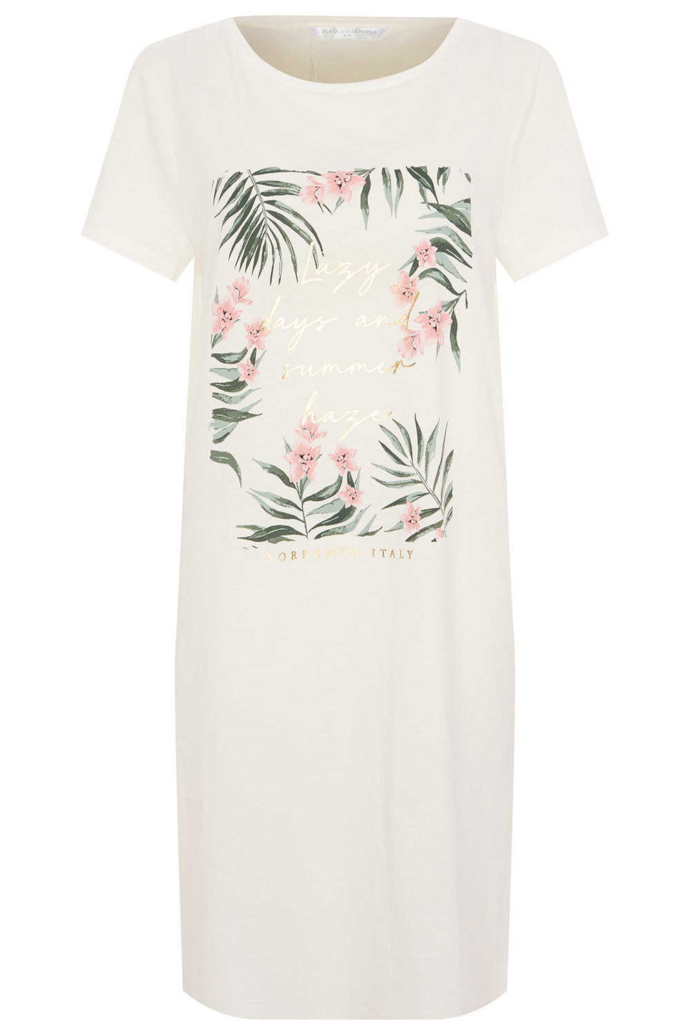 Bonmarche Cream Short Sleeve Palm and Floral Print Jersey Nightdress, Size: 20-22