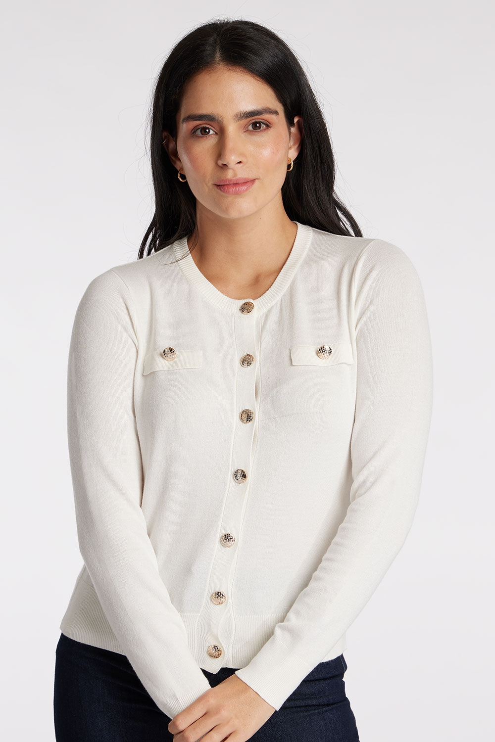 Brave Soul White - Knitted Cardigan With Pockets, Size: S