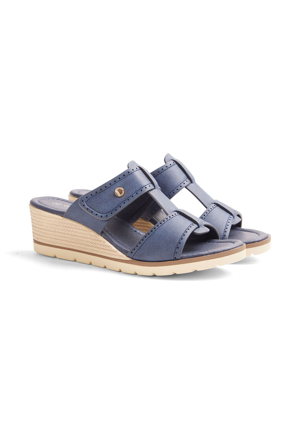 Cushion Walk Blue - Studded Wedge Sandals With Strap Detail, Size: 7