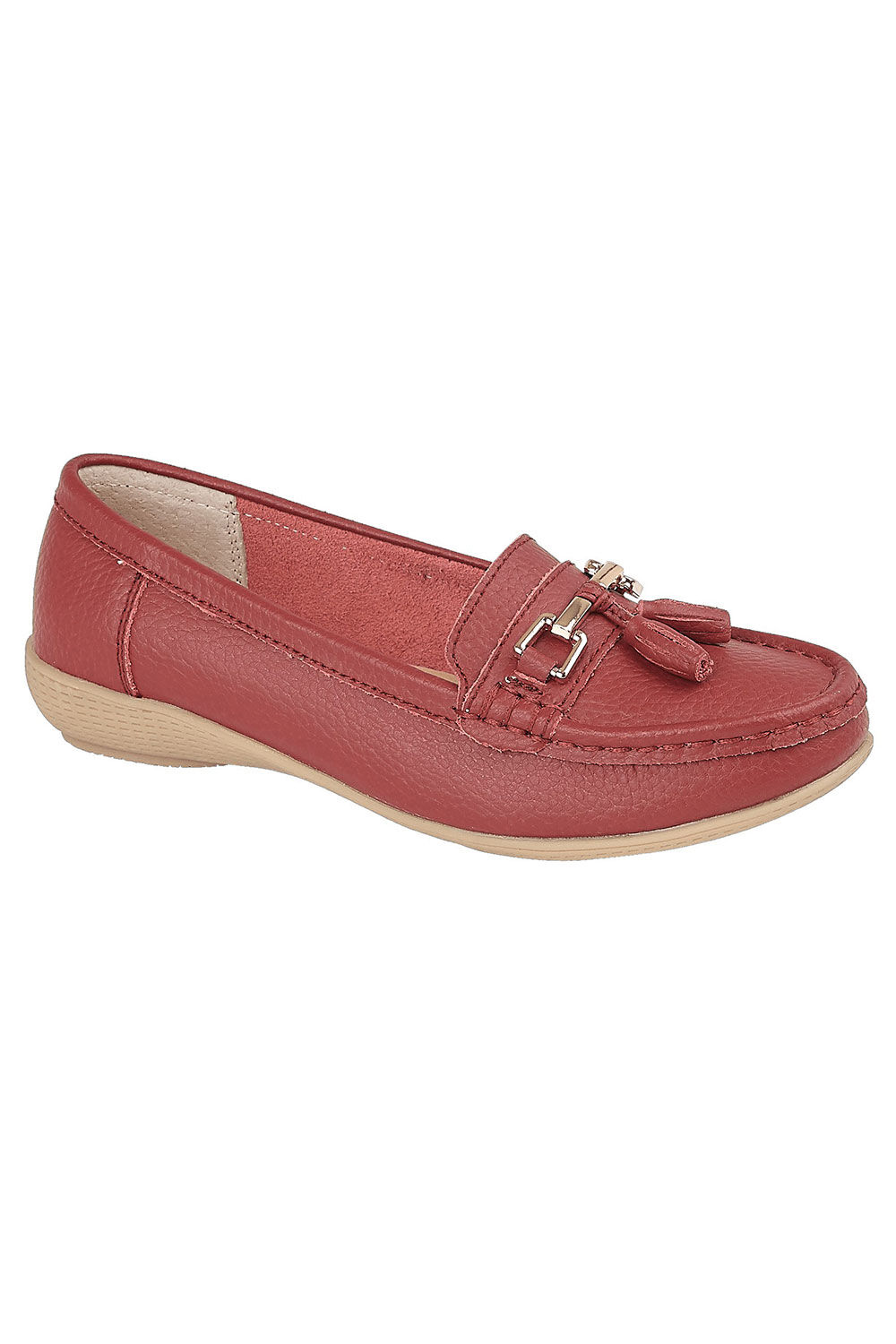 Jo & Joe Red Moccasin Shoes With Tassel Detail, Size: 6