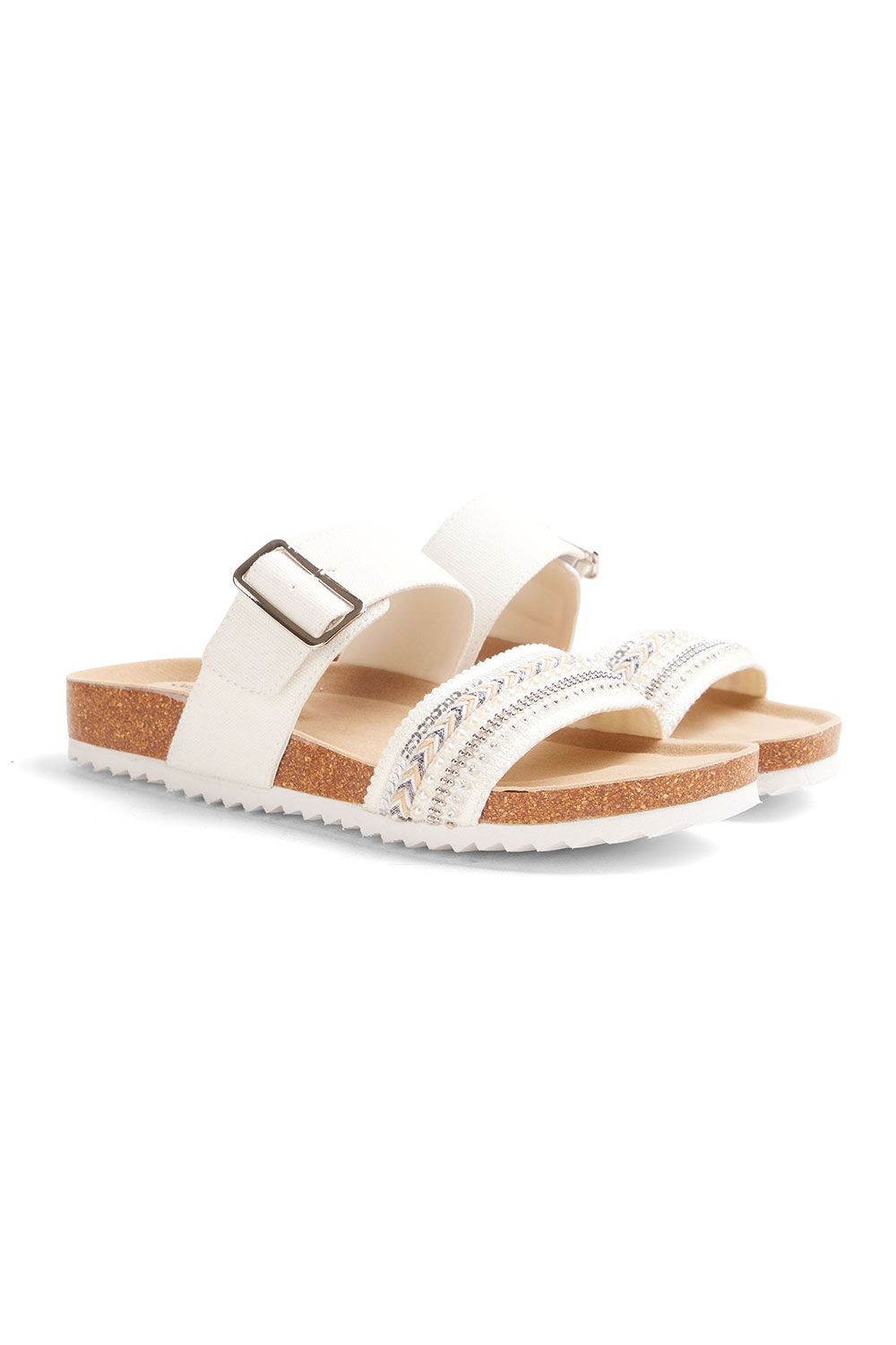 Cushion Walk Grey - Double Strap Sandal With Sequin and Buckle Detail, Size: 4