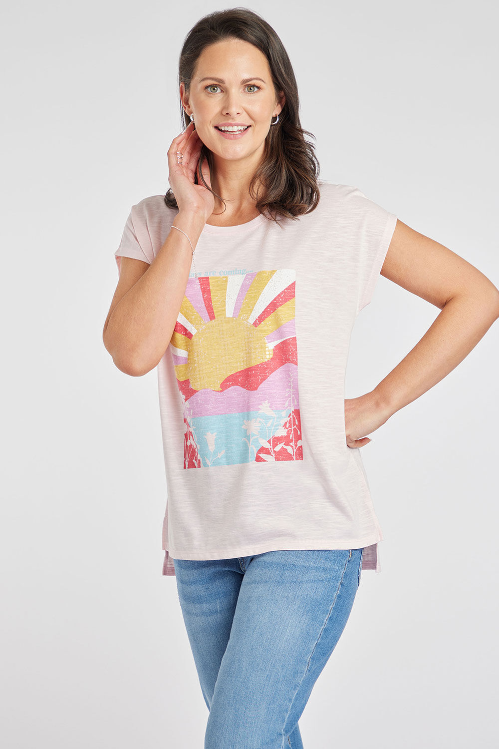 Bonmarche Pink Short Sleeve Sunrise Design T-Shirt, Size: 10