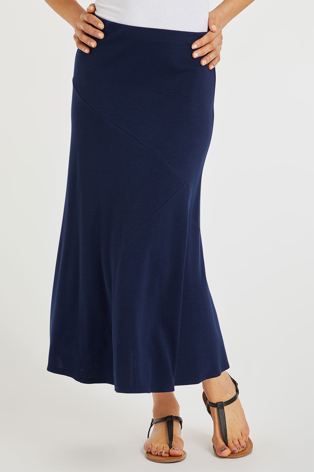 Bonmarche Ladies Navy Blue Viscose Plain Cut And Sew Panelled Skirt, Size: 10 - Summer Dresses