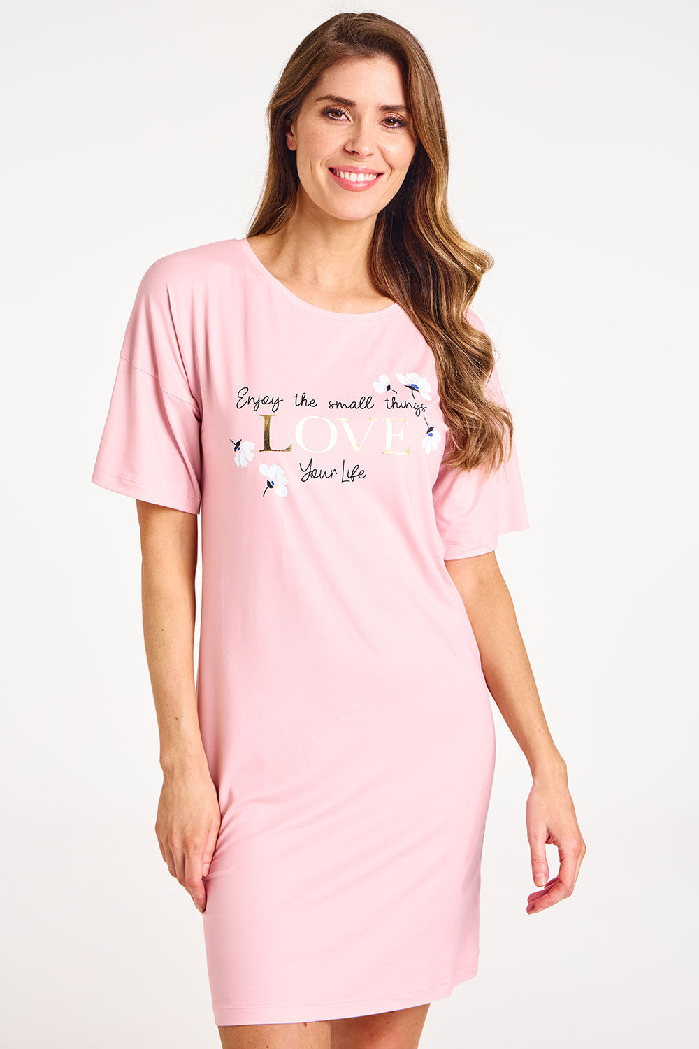 Bonmarche Pink Short Sleeve Printed Nightdress, Size: 20-22
