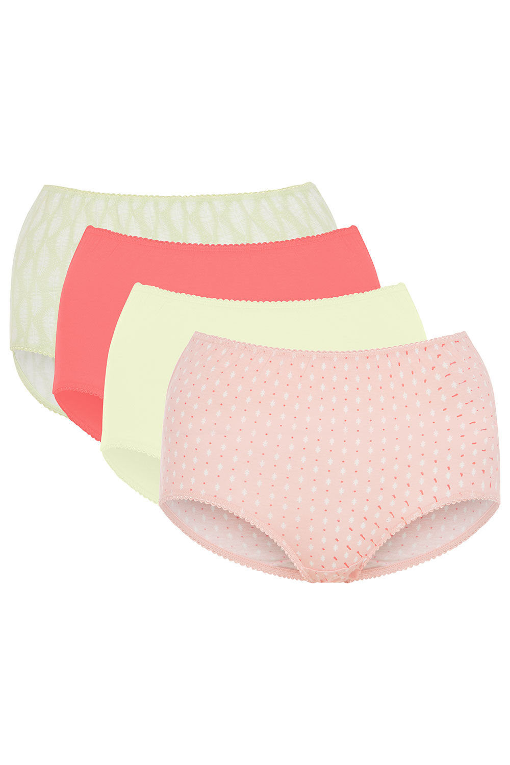 Bonmarche 4 Pack Coral and Green Leaf Print Briefs, Size: 08-10