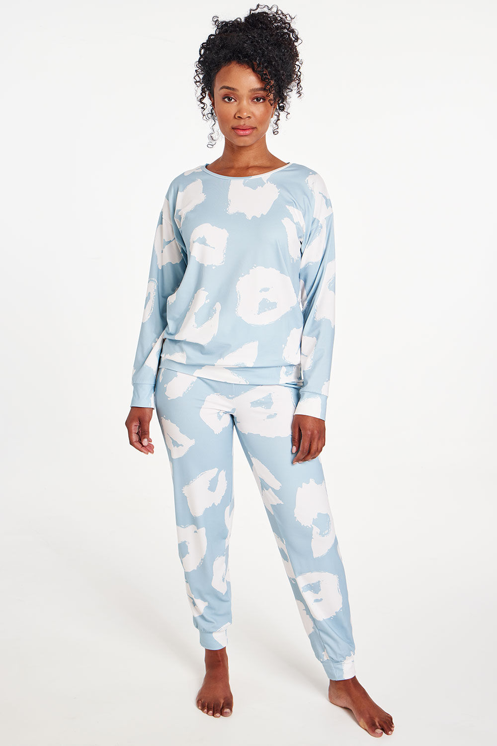 Bonmarche Blue Long Sleeve Animal Print Soft Touch Pyjama Set, Size: 16-18
