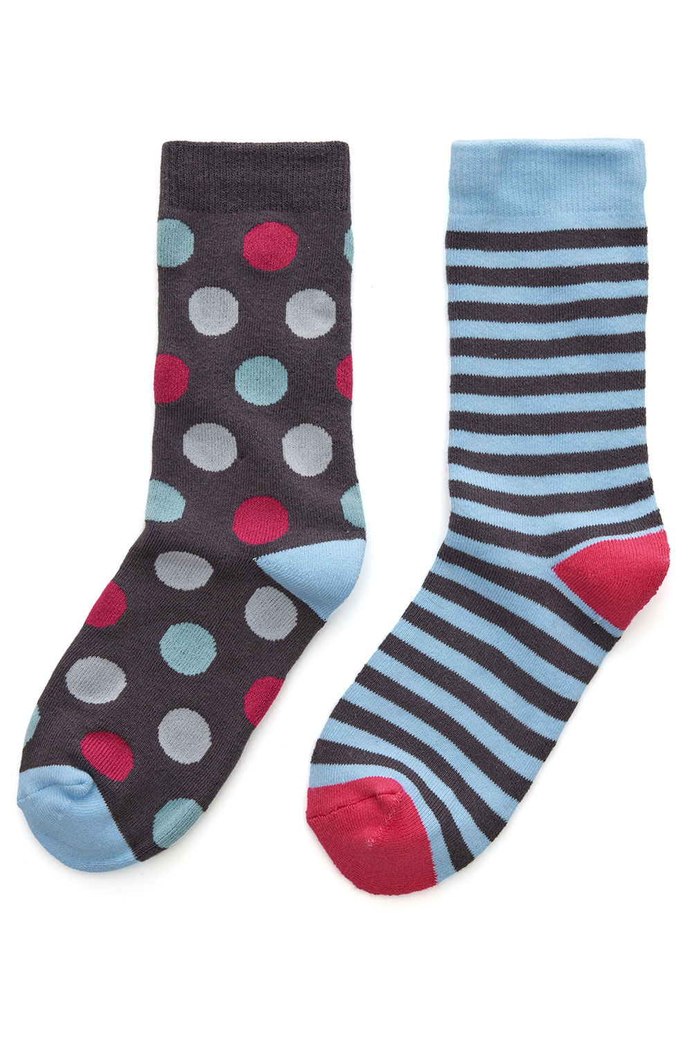 Bonmarche Blue 2 Pack Spot and Striped Thermal Socks, Size: One Size
