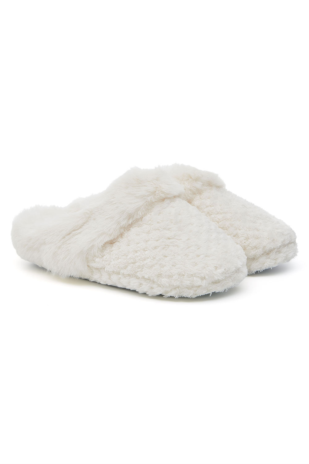 Bonmarche Ivory Fleece Fur Slippers, Size: 6