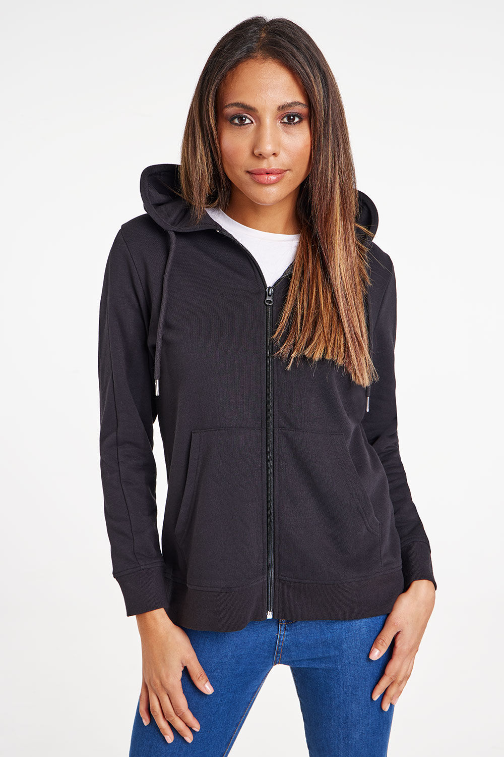 Bonmarche Black Long Sleeve Hooded Zip Through Jacket, Size: 12