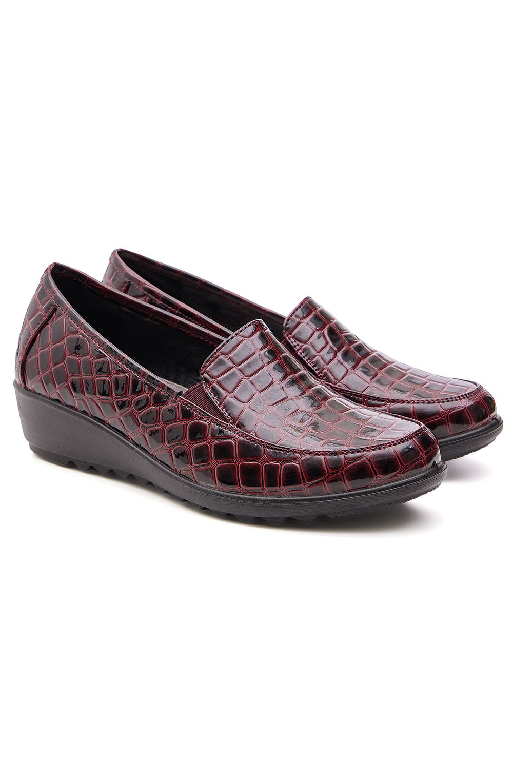Cushion Walk Red - Faux Snake Patent Slip On Shoes (Wide Fit), Size: 3