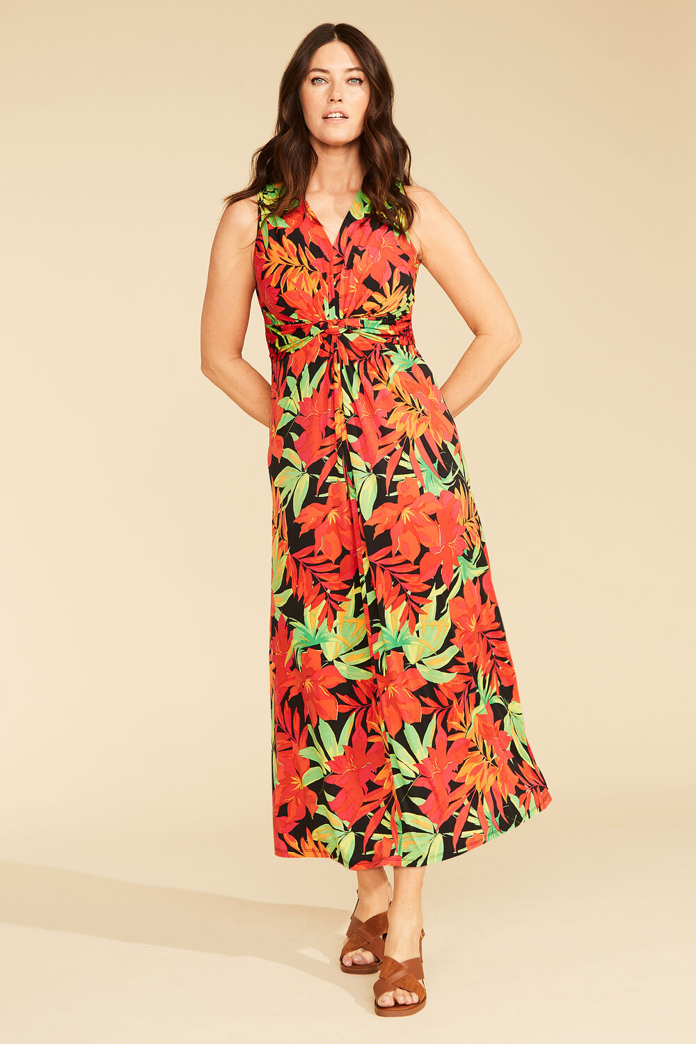 Bonmarche Black Tropical Floral Print Maxi Dress, Size: 24