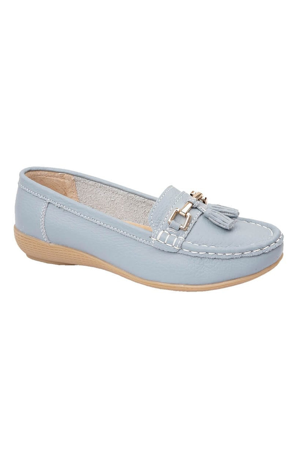 Bonmarche Pale Blue Moccasin Shoes With Tassel Detail, Size: 4